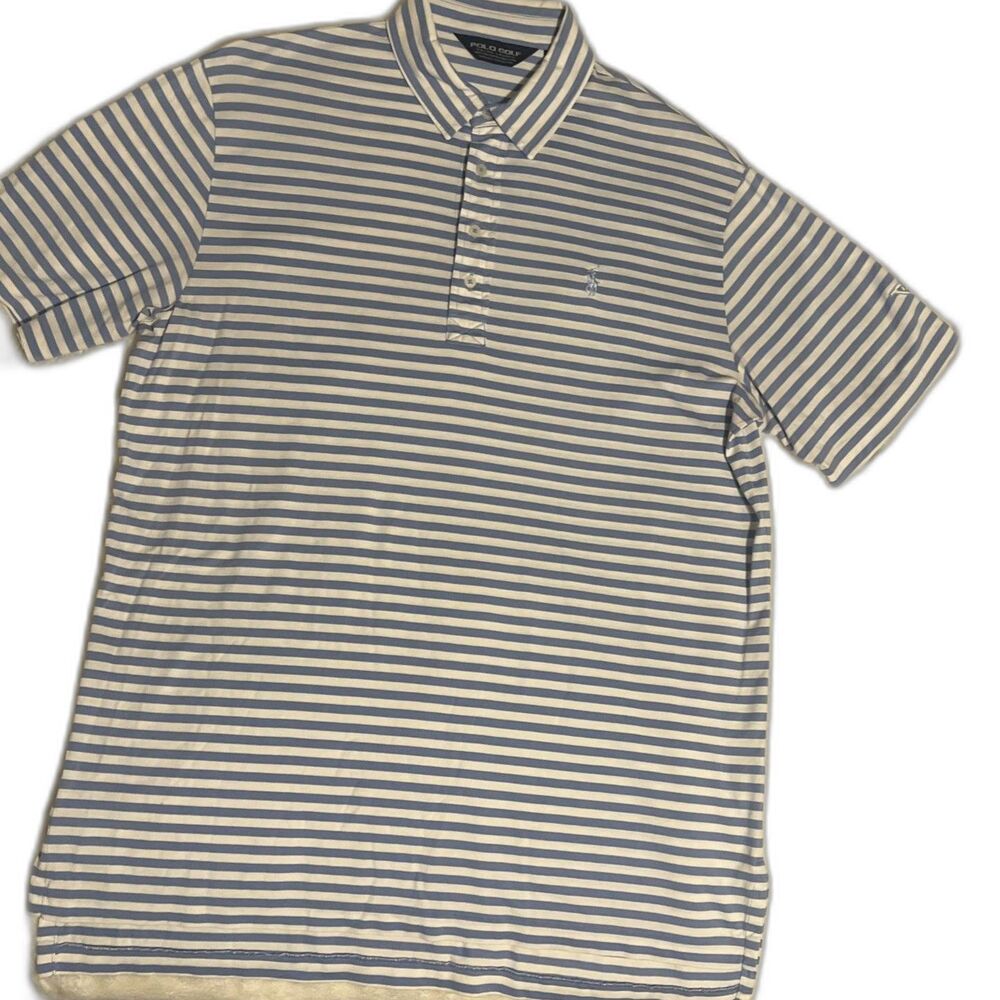 Polo Golf Ralph Lauren Men's Short Sleeve White Blue Stripped Shirt Size L